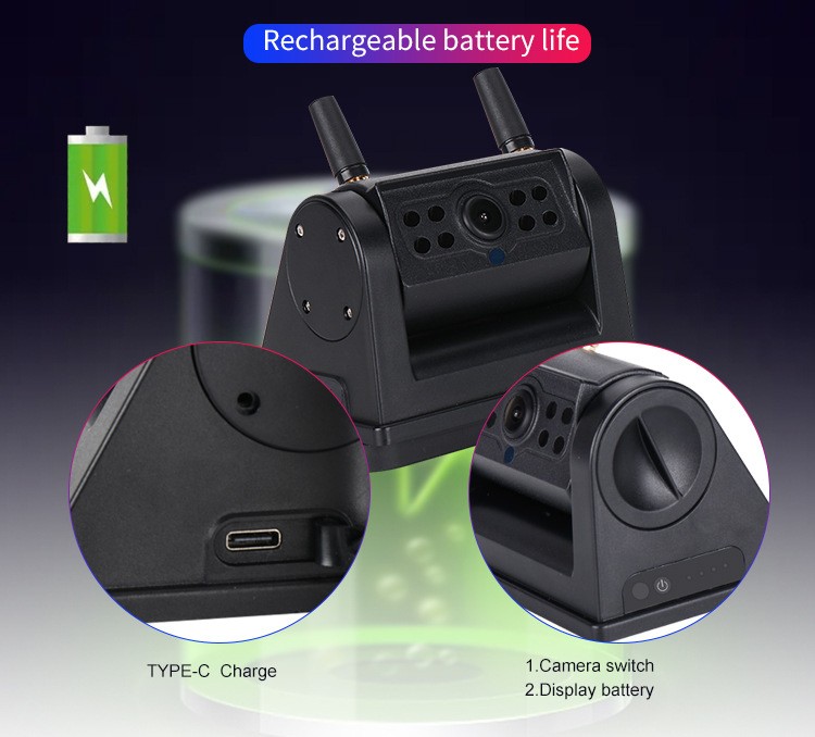 रियर वाईफाई कार कैमरा - रिचार्जेबल बिल्ट-इन बैटरी