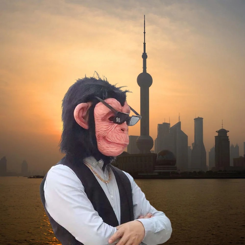 चिम्पांजी बंदर चेहरा सिर मुखौटा सिलिकॉन लेटेक्स