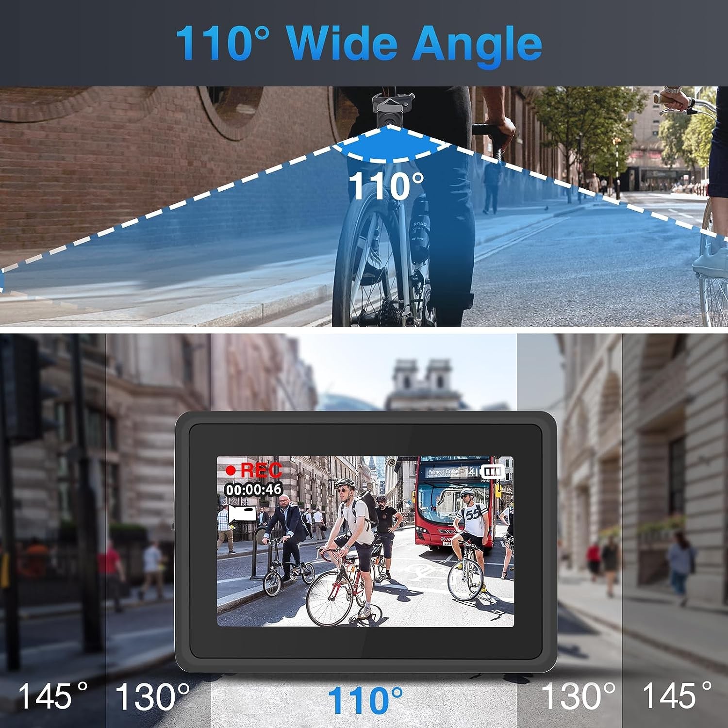 साइकिल कैमरा देखने का कोण 110 डिग्री + मॉनिटर