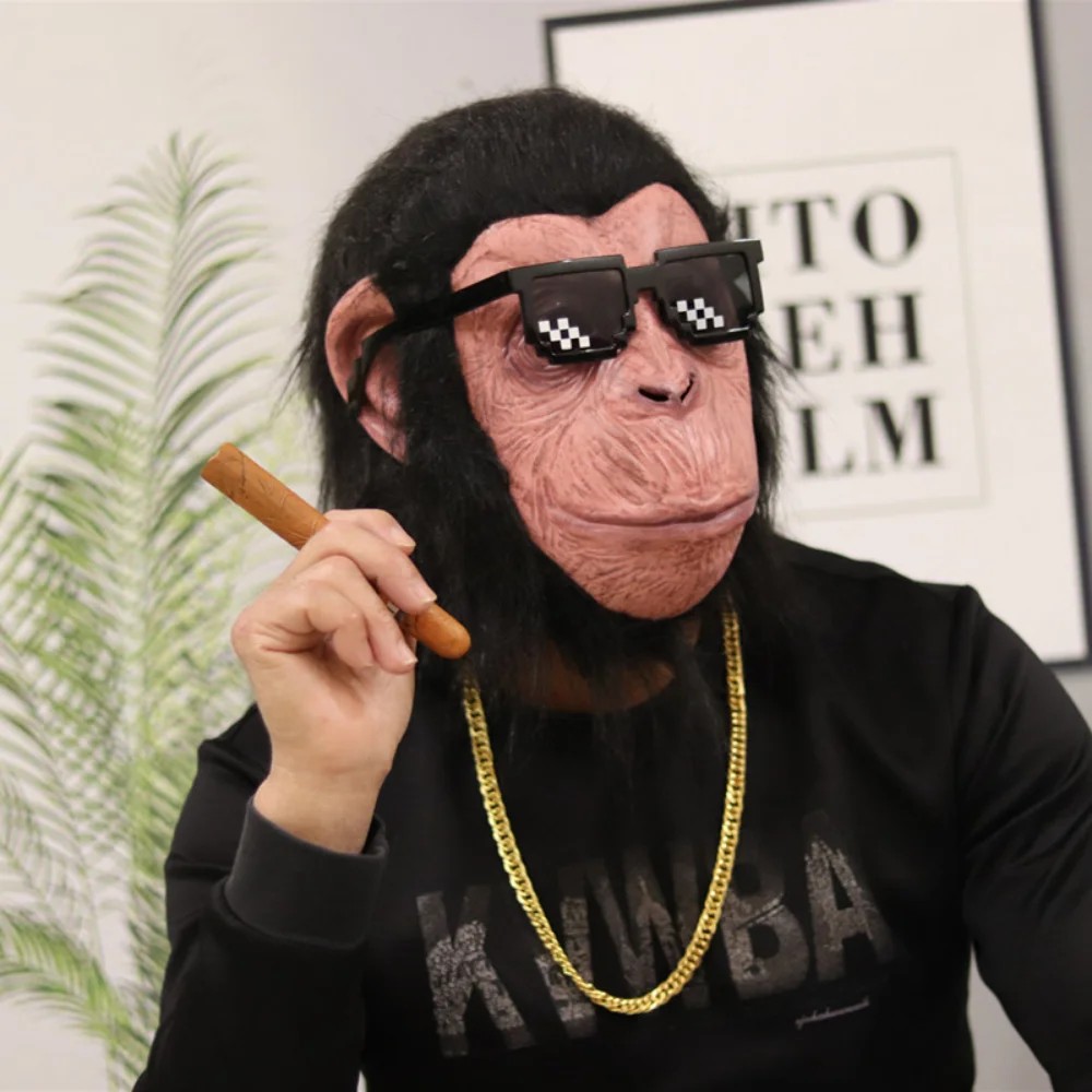 चिम्पांजी मुखौटा बंदर चेहरा सिलिकॉन लेटेक्स मुखौटा सिर के लिए