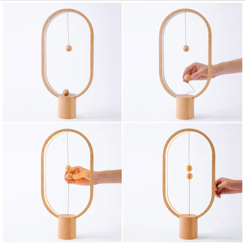 टेबल एलईडी लैंप चुंबकीय गेंद लकड़ी डिजाइन