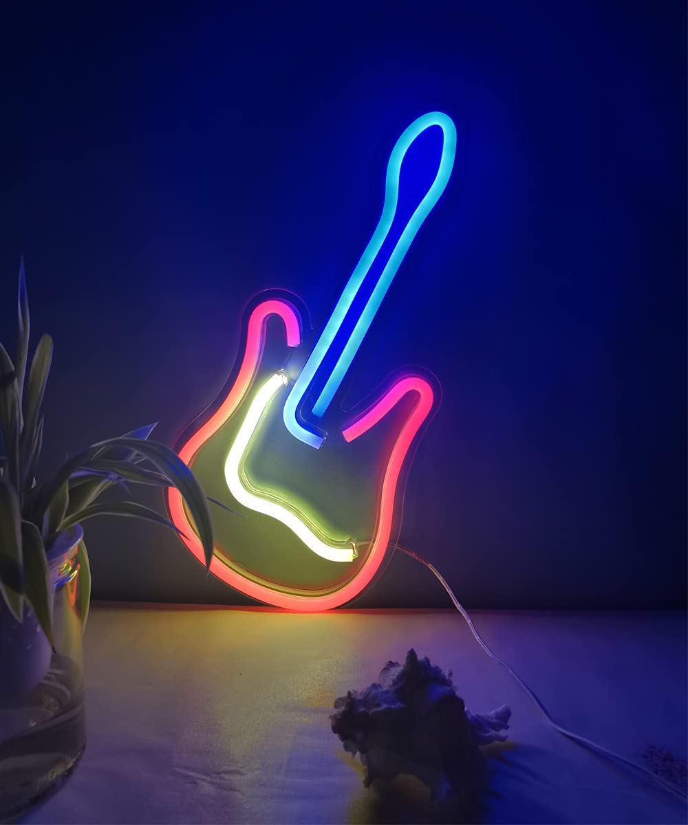 दीवार पर चमकता गिटार - एलईडी नीयन