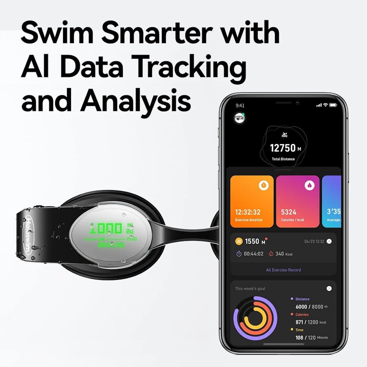 स्मार्ट तैराकी चश्मा होलो स्मार्टफोन ऐप के साथ तैरना