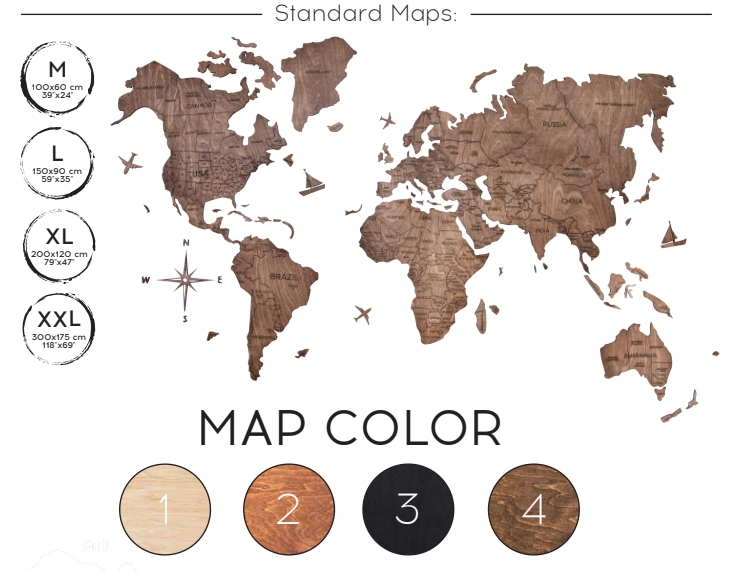 लकड़ी की दुनिया का नक्शा ओक का रंग