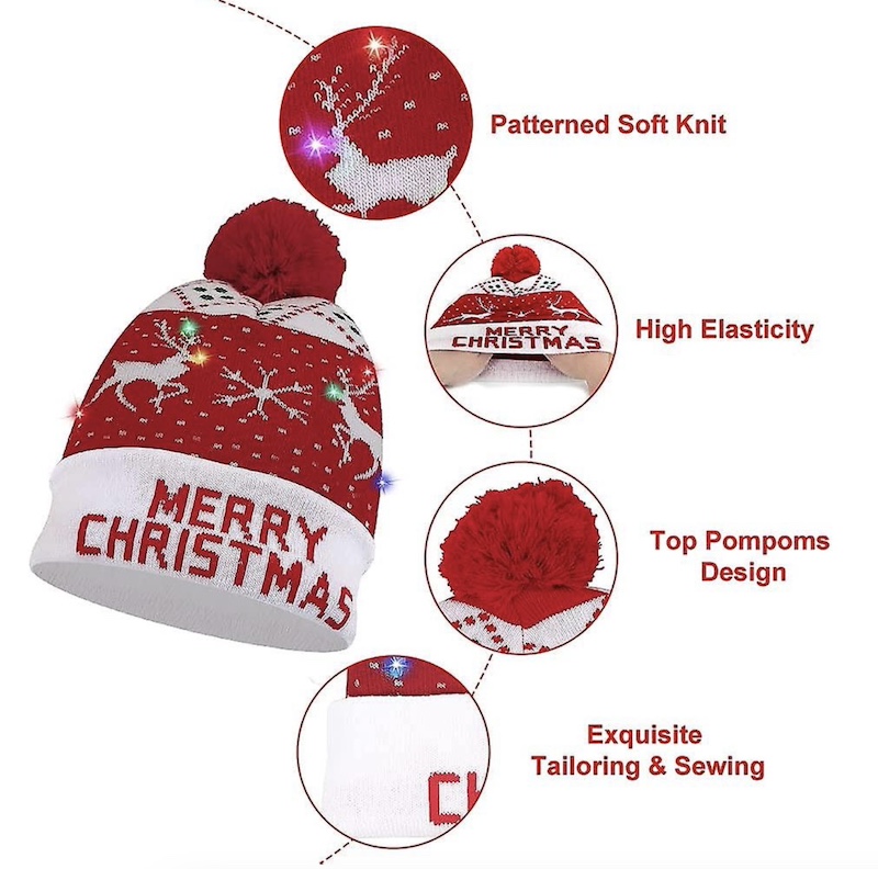 सर्दियों के लिए टोपी - पोम-पोम के साथ शीतकालीन एलईडी टोपी रंगीन ढंग से चमकती है