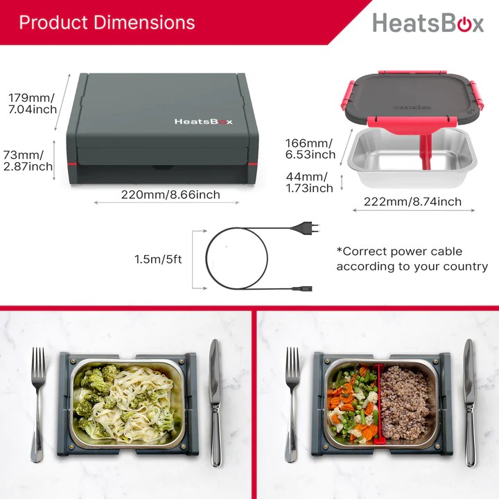 भोजन के लिए लंच बॉक्स विद्युत रूप से गर्म भोजन हीट्सबॉक्स प्रो