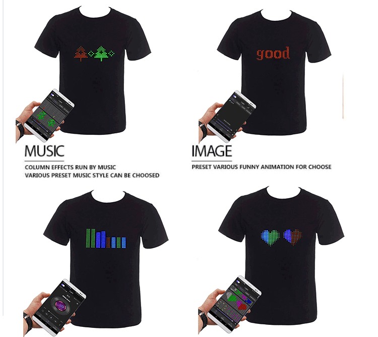 रंगीन एलईडी डिस्प्ले के साथ एलईडी प्रोग्रामेबल टी-शर्ट