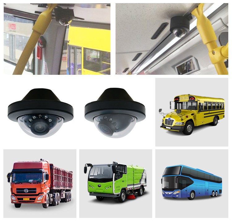 बसों, ट्रॉलीबस, ट्राम, वैन, मिनी बसों, कारवां, अर्ध-ट्रेलरों, ट्रेलरों, ट्रकों के लिए मिनी डोम कैमरा